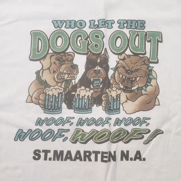 Vintage Y2K Who Let The Dogs Out T Shirt St Maarten St Martin Caribbean Size XL - Picture 3 of 8